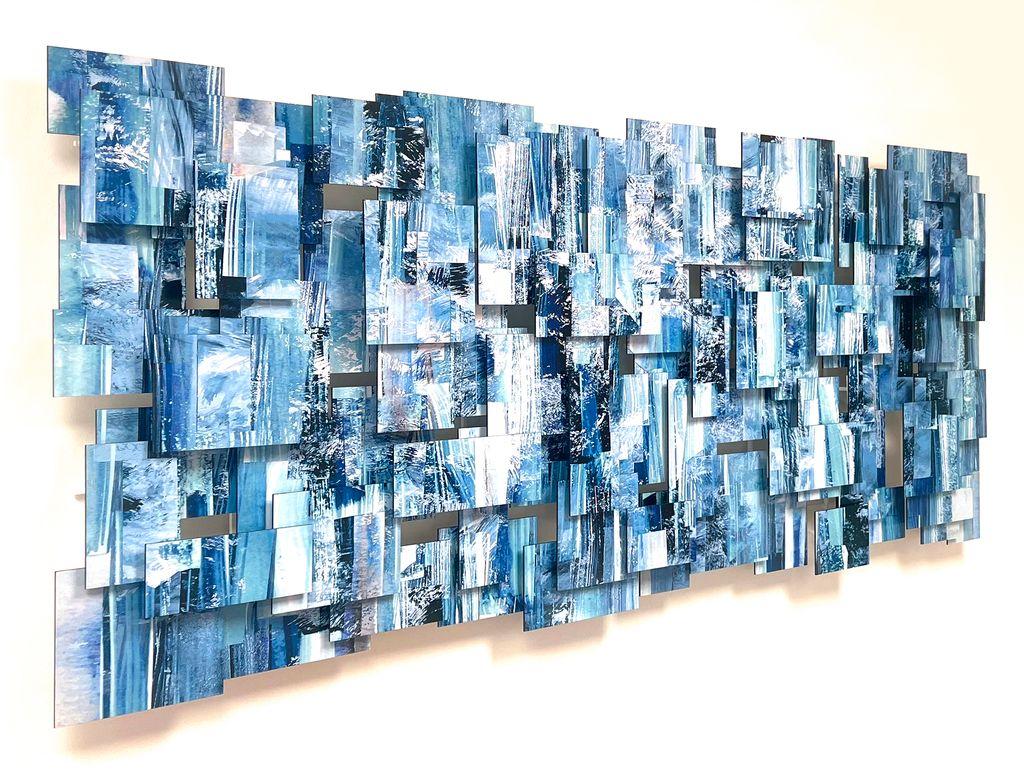 Oceanic, Abstract 3D Original  Metal Wall Sculpture, modern design - Blue Abstract Sculpture by Karo Martirosyan