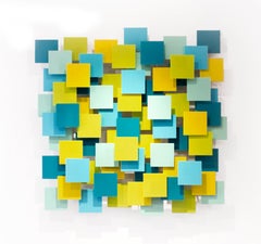 Spielzeit, Abstraktes 3D-Original  Wandskulptur aus Glas und Metall, hängefertig