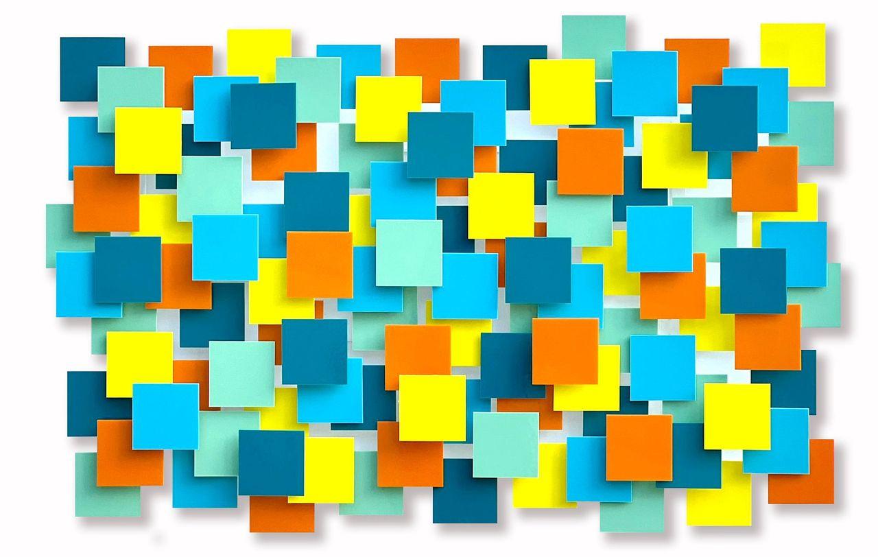 Playtime II, sculpture murale abstraite moderne en verre et métal d'origine en 3D