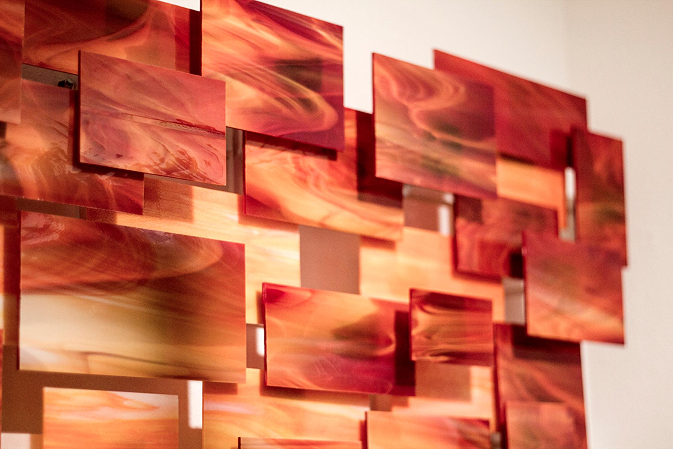 Puesta de Sol, Modo Arte Abstracto 3D Original  Escultura mural de vidrio y metal Arte moderno - Sculpture Moderno de Karo Martirosyan