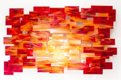 Sunset, abstrait 3D original  Sculpture murale en verre et métal, The Modern Art