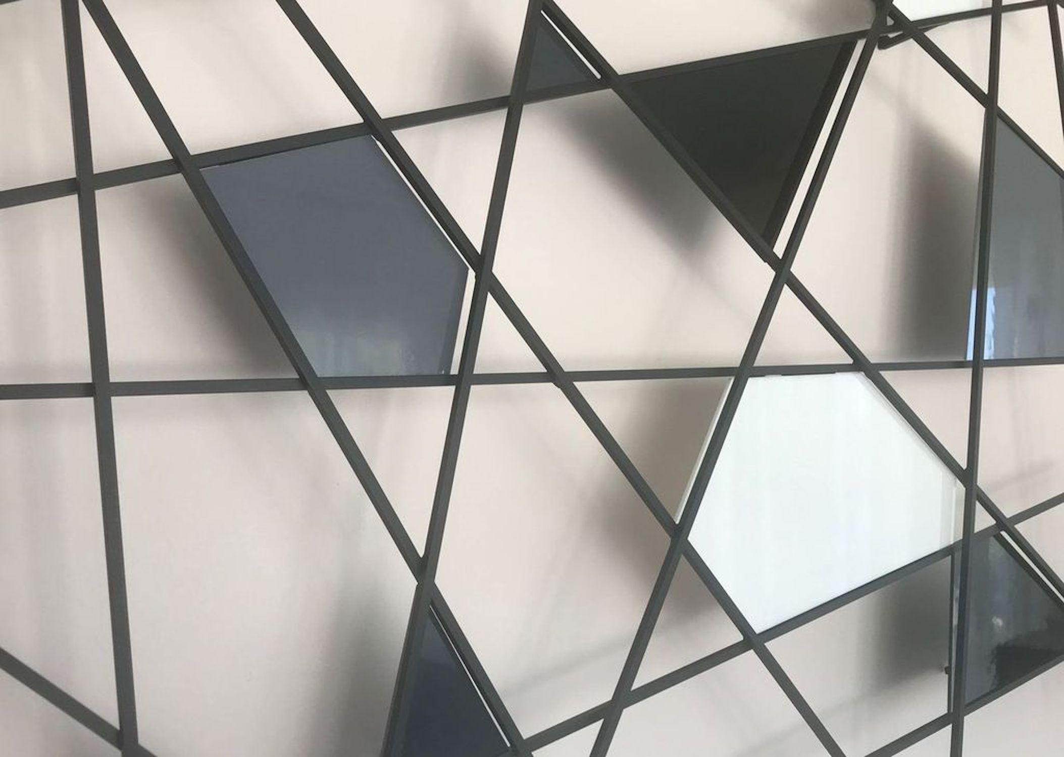 Triangulation, Abstract 3D Original  Glass and Metal Wall Sculpture, Modern Art - Gray Abstract Sculpture by Karo Martirosyan