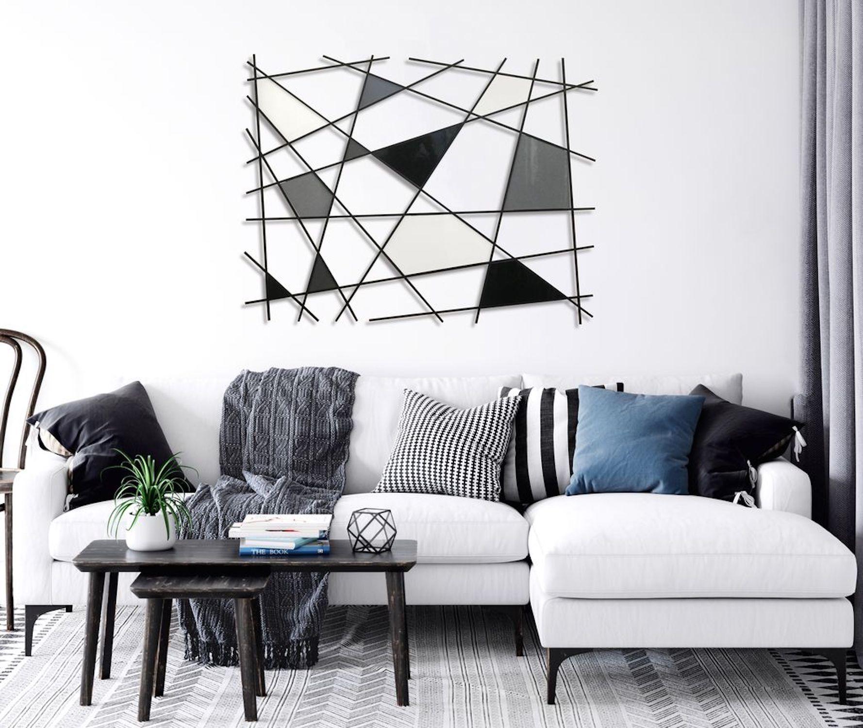 Artist: Karo Martirosyan,  
Work: Original Artwork,  
Medium: Glass and Metal Wall Sculpture, 
Year: 2025
Style: Contemporary Art,  
Subject: Triangulation B/W,
Size: 32