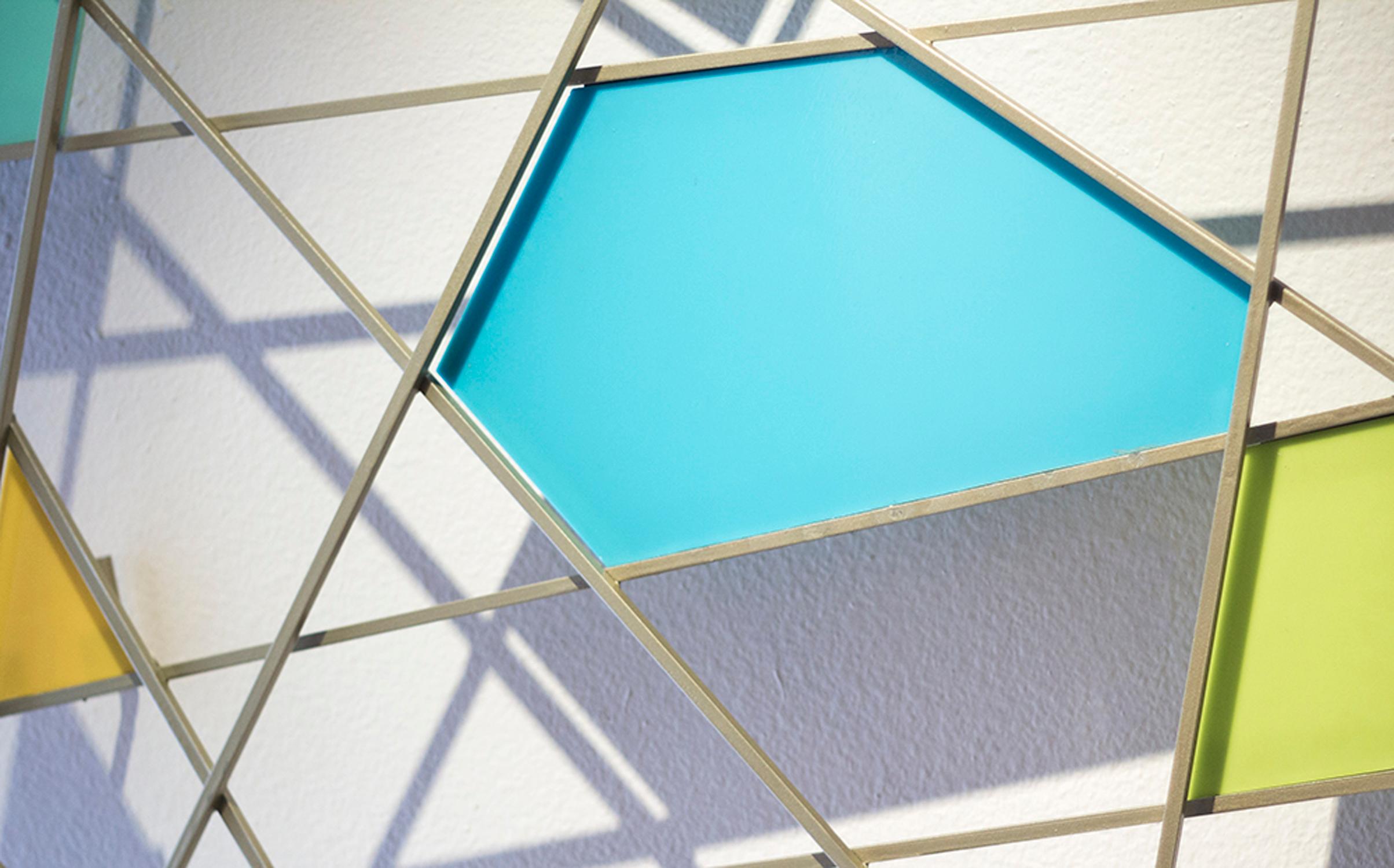 Triangulation, Abstract 3D Original  Glass and Metal Wall Sculpture, Modern Art For Sale 1