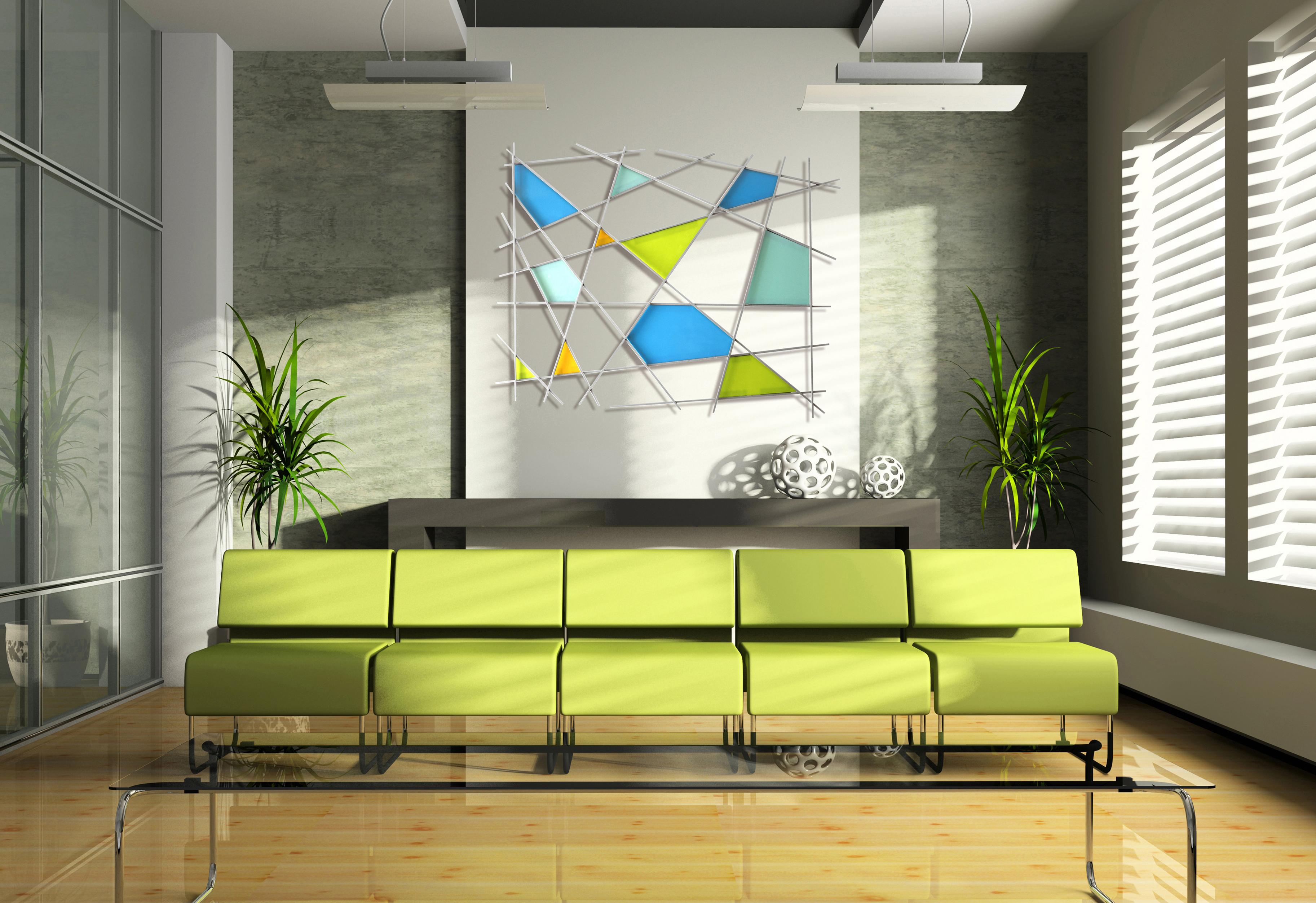 Triangulation, Abstract 3D Original  Glass and Metal Wall Sculpture, Modern Art For Sale 2