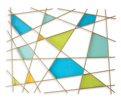 Triangulation abstraite 3D originale  Sculpture murale en verre et métal, The Modern Art