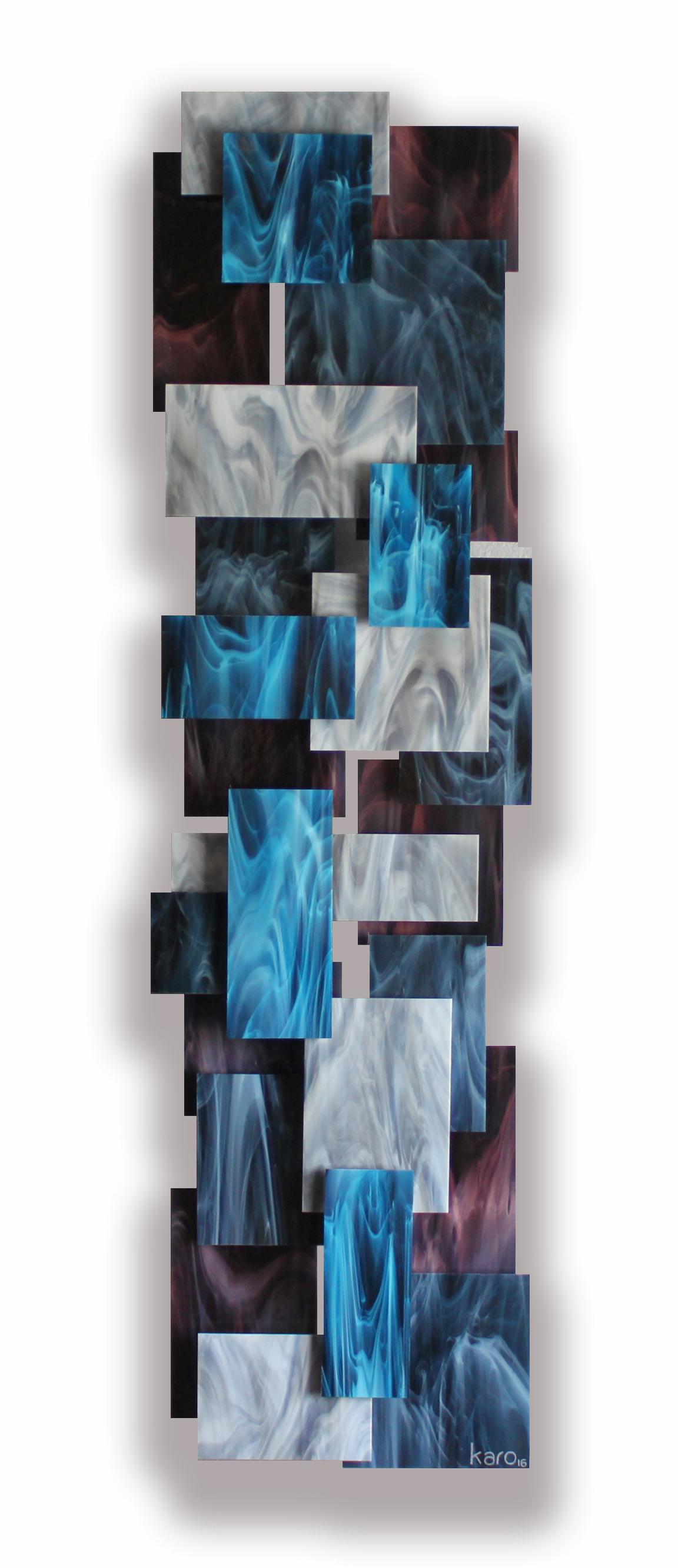 Tryptic, Abstract 3D Original  Glass and Metal Wall Sculpture, Modern Design  For Sale 1