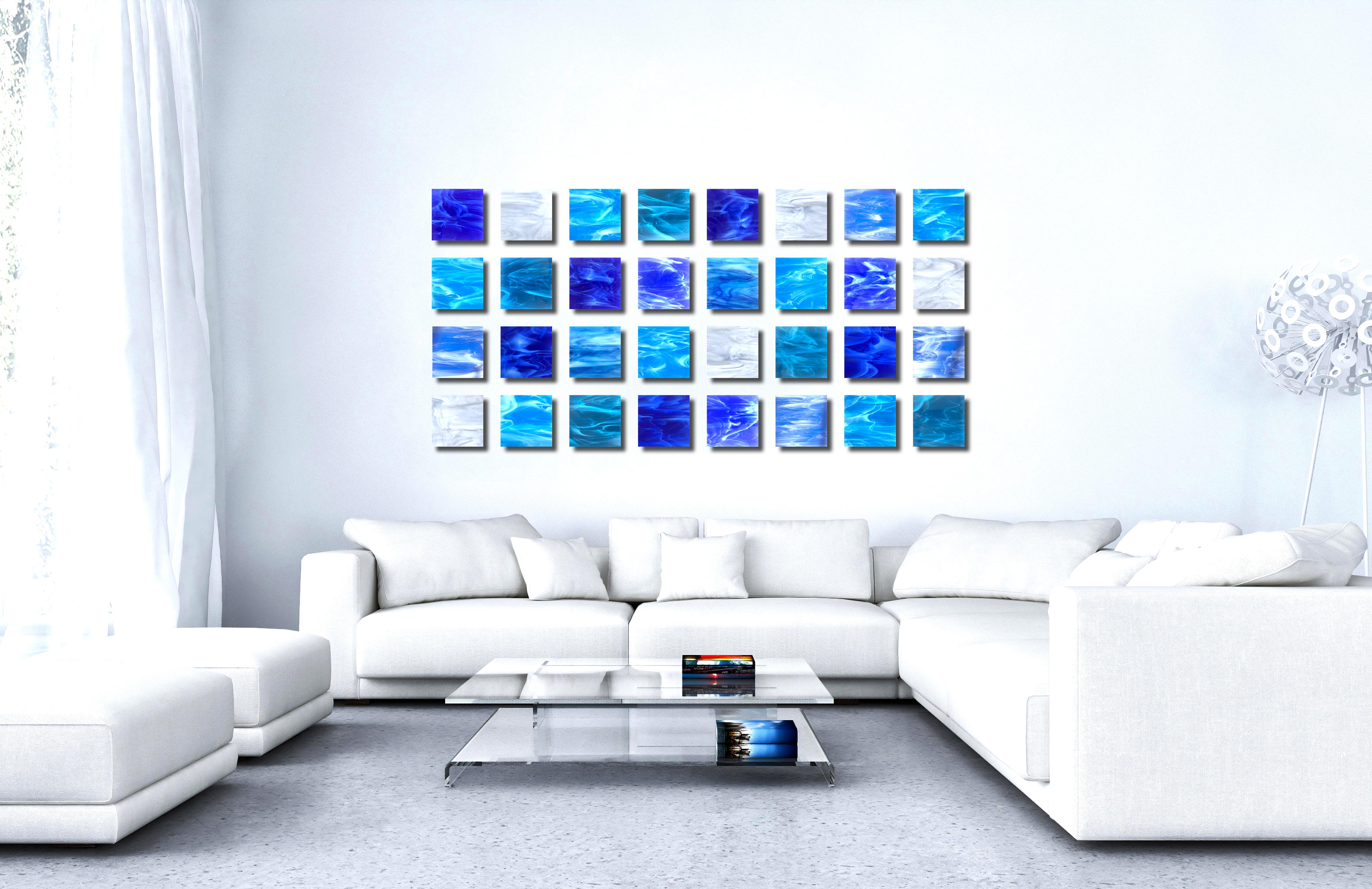 Water, Abstract 3D Original  Glass Wall Sculpture, Modern Design  - Blue Abstract Sculpture by Karo Martirosyan
