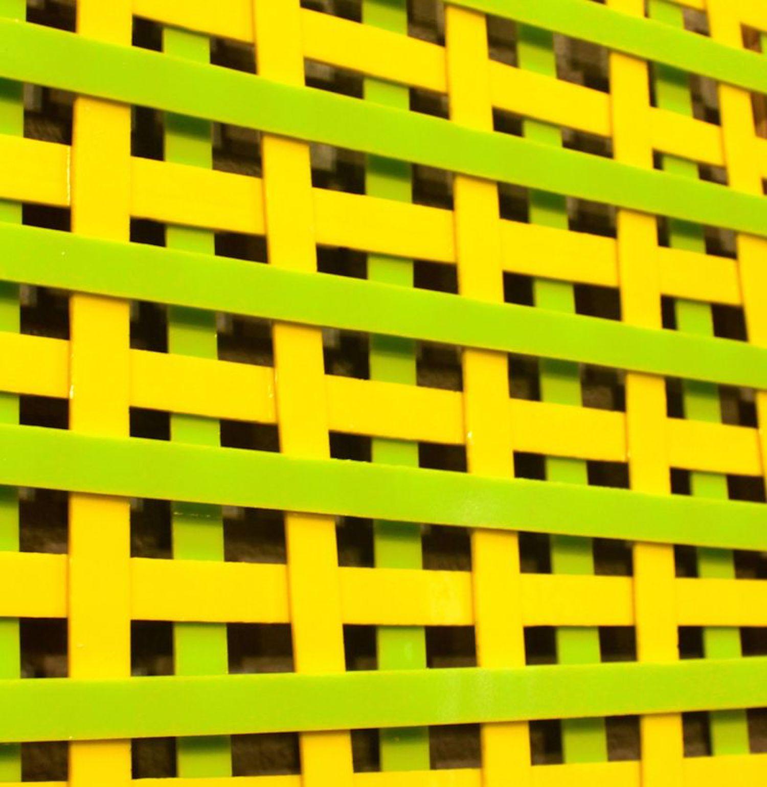 Woven AP, Abstract 3D Original Glass & Metal Wall Sculpture, modern design - Yellow Abstract Sculpture by Karo Martirosyan