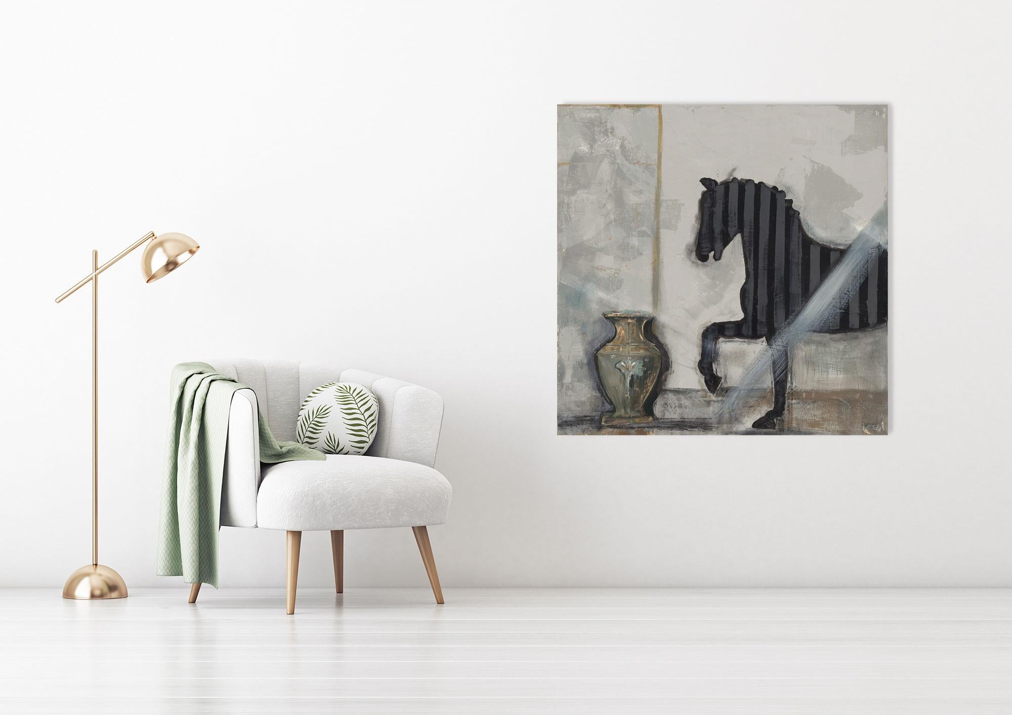 Black Horse - Karol Jersak - Mixed Media - Animal Painting For Sale 1