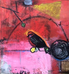 Oiseau rouge  - Karol Jersak - Peinture abstraite technique mixte