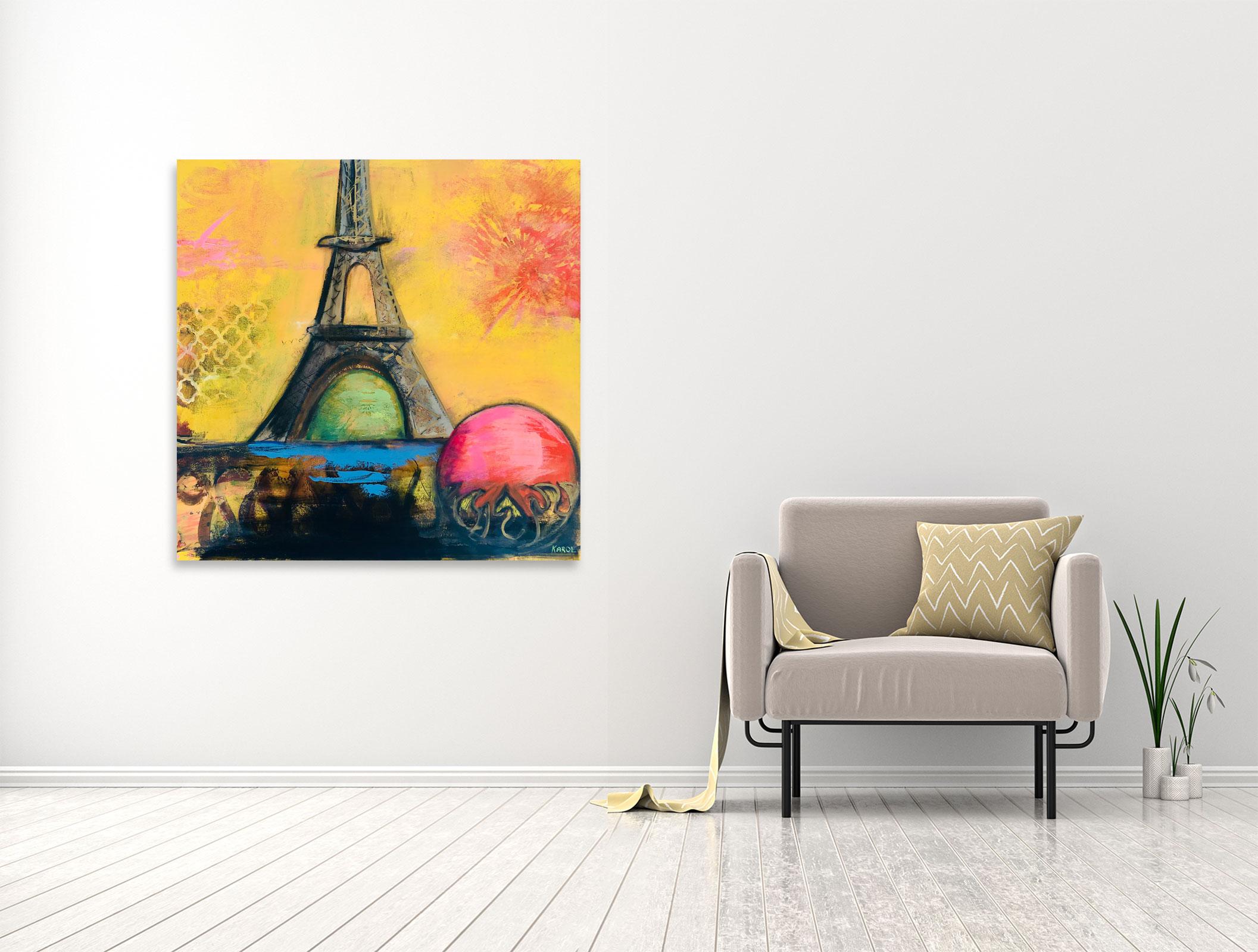 Trip - Karol Jersak - Eiffel Tower Landscape Painting For Sale 1