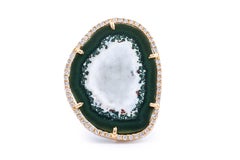 Karolin Agate Geode Green or White Gold Cocktail Ring Pavé Diamonds