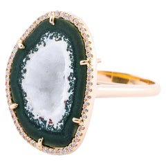 Karolin Agate Geode Green or White Gold Cocktail Ring Pavé Diamonds