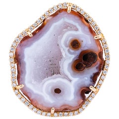 Karolin Agate Geode Pink/White Gold Cocktail Ring Pavé Diamonds