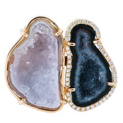 Karolin Agate Geode Rose Gold White Diamond Cocktail Ring