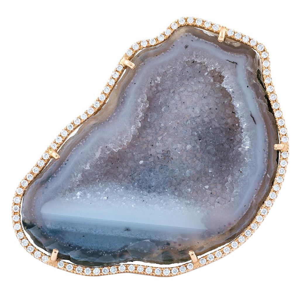 Karolin Agate Nude Geode Rose Gold Cocktail Ring Pavé Diamonds