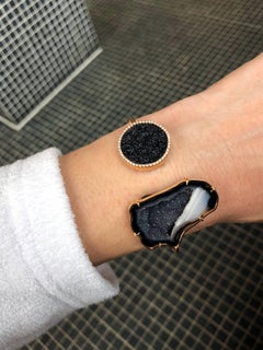 Karolin Bangle Druzy Agate Diamond Pave Bracelet in 18 Karat Rose Gold
