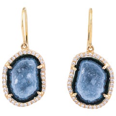 Karolin Blue Agate Geode Stud Pave Diamond Rose Gold Earrings