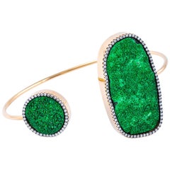 Karolin Bracelet Green Uvarovite White Diamonds Pink Gold Bangle