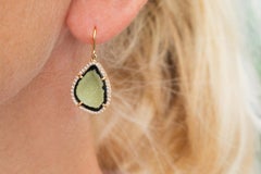 Karolin Green Agate Geode Stud Pave Diamond Rose Gold Earrings