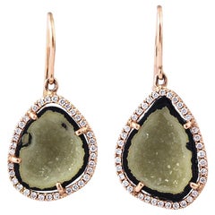 Karolin Green Agate Geode Stud Pave Diamond Rose Gold Earrings