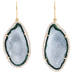 Karolin Green Agate Geode Stud Pave Diamond Rose Gold Earrings