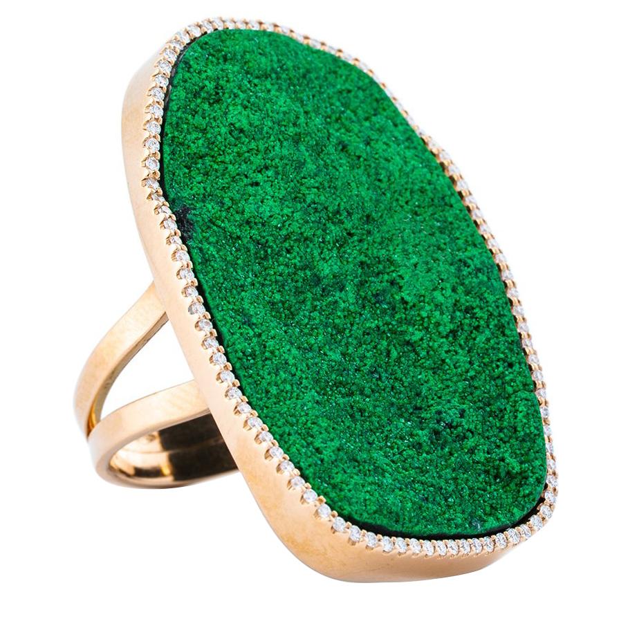 Karolin Green Uvarovite Diamond Pave Cocktail Ring with 18 Karat Rose Gold For Sale