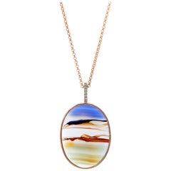 Karolin Landscape Agate Pave Diamond 18 Karat Rose Gold Pendant