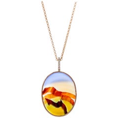 Karolin Landscape Agate Pave Diamond 18 Karat Rose Gold Pendant