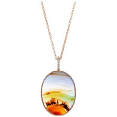 Karolin Landscape Agate Pave Diamond 18 Karat Rose Gold Pendant