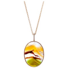 Karolin Landscape Agate Pave Diamond 18 Karat Rose Gold Pendant