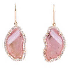 Karolin Pink agate geode stud pave diamond rose gold earrings