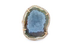 Karolin Rose Gold Blue/Green Agate Geode White Pave Diamond Cocktail Ring