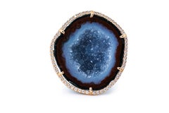 Karolin Rose Gold Blue/Red Agate Geode White Pave Diamond Cocktail Ring