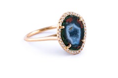 Karolin Rose Gold Blue/Red Agate Geode White Pavé Diamond Cocktail Ring