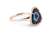 Karolin Rose Gold Blue/Red Agate Geode White Pavé Diamond Cocktail Ring