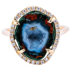 Karolin Rose Gold Blue/Red Agate Geode White Pavé Diamond Cocktail Ring