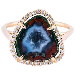 Karolin Rose Gold Blue/Red Agate Geode White Pavé Diamond Cocktail Ring