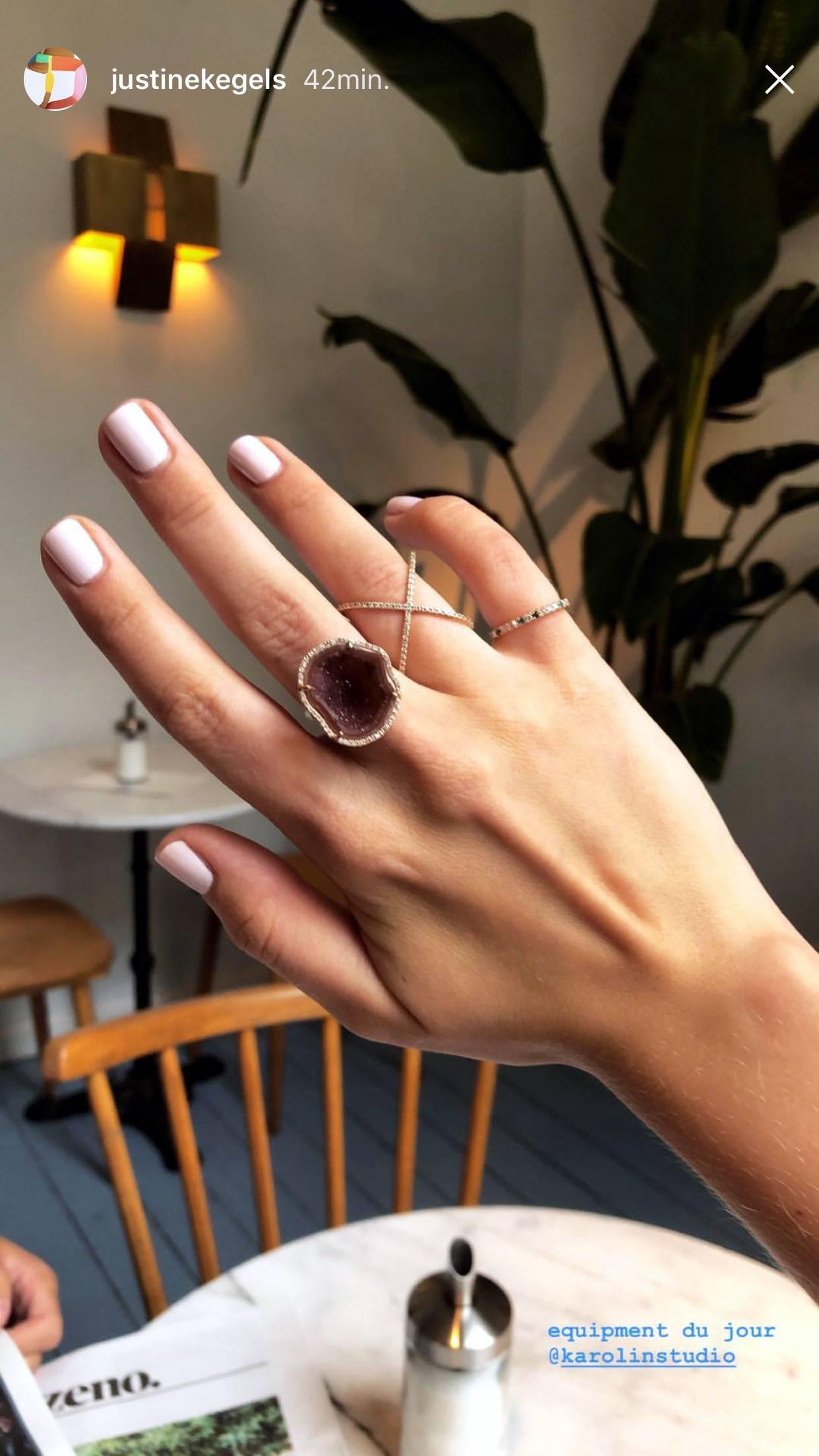 Contemporary Karolin Rose Gold Clay Agate Geode White Pave Diamond Cocktail Ring