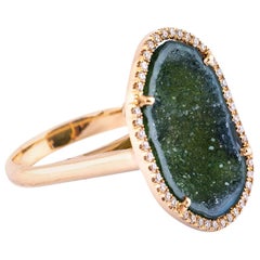 Karolin Rose Gold Green Agate Geode White Pave Diamond Cocktail Ring