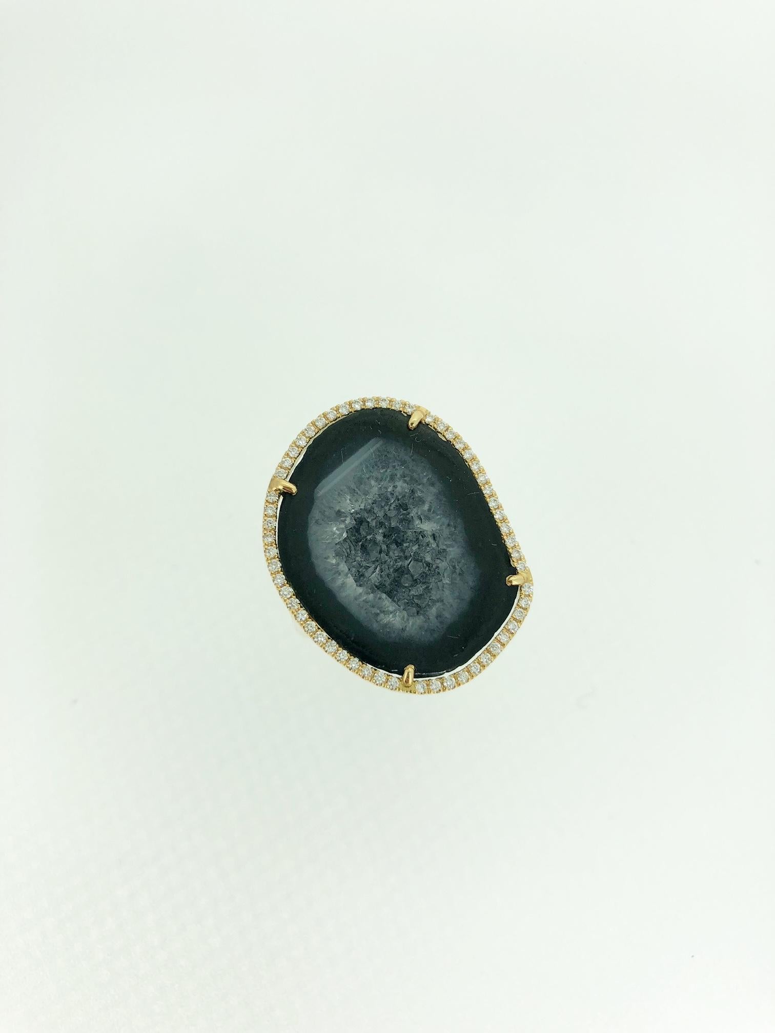 Women's Karolin Rose Gold Grey Agate Geode White Pave Diamond Cocktail Ring