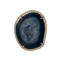 Karolin Rose Gold Grey Agate Geode White Pave Diamond Cocktail Ring