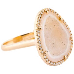 Karolin Rose Gold Nude Agate Geode White Pavé Diamond Cocktail Ring