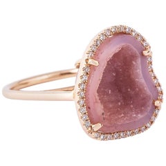 Karolin Rose Gold Pink Agate Geode White Diamond Cocktail Ring