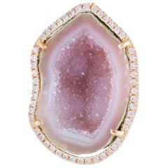 Karolin Rose Gold Pink Agate Geode White Pave Diamond Cocktail Ring