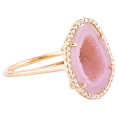 Karolin Rose Gold Pink Agate Geode White Pave Diamond Cocktail Ring