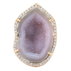 Karolin Rose Gold Pink Agate Geode White Pave Diamond Cocktail Ring