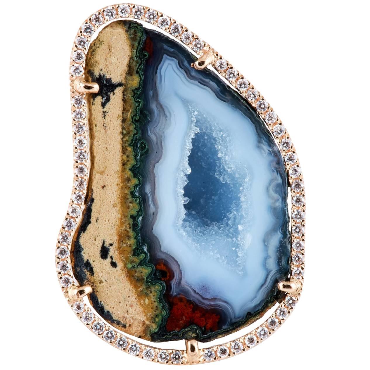 Karolin Rose Gold White Diamond Agate Cocktail Ring