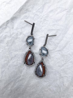 Karolin Rose Gold White Diamond Agate Diamond Drop Earrings